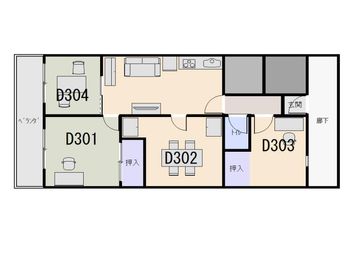 当スペースはマンション４LDKの１室を使用していただきます。キッチン・休憩スペース・トイレ等は他のお客様との共同利用となります。 - テレワークスペースD303 梅田テレワークスペースD303の間取り図