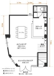 メイン、エントランス、ステージで構成されたスペース。 - Grid9 秋葉原 ポップアップストア・ギャラリー・イベント・撮影・会議室の間取り図
