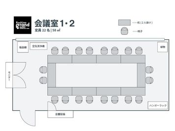 会議室の初期状態のレイアウトです。レイアウトは自由に変更いただけます（退室時に原状回復をお願いしております） - Kashiwa grand Annex  Kashiwa grand Annex 貸会議室１・２の間取り図