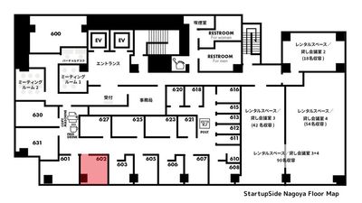 最大３名利用できる個室オフィス - Startup Side Nagoya 602号室（定員３名）の間取り図