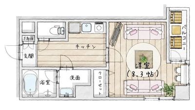 キッチンとリビングは別になっています。 - 【THEATER淀川】 十三駅徒歩5分｜女子会｜ホムパ｜設備充実｜夜景🌃淀川 [76]の間取り図