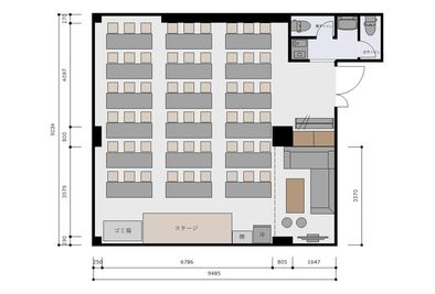 通常席54名。ソファ席6名まで着席可能です。 - よりみち会議室　水道橋店 水道橋駅4分 席数60（立食80）のイベントスペース・貸会議室の間取り図