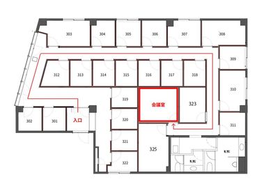 会議室は一番奥にございます。 - HiveSpace新大阪 レンタルオフィス内会議室の間取り図
