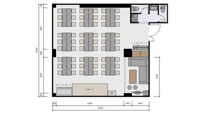 懇親会でのレイアウトイメージです。 - よりみち会議室　水道橋店 水道橋駅4分 席数60（立食80）のイベントスペース・貸会議室の間取り図