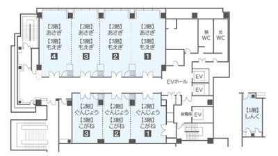 ホール会場平面図 - ハートンホール北梅田 もえぎ1+2の間取り図