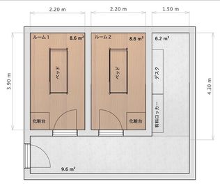 フロアマップ - レンタルサロン　アンチエイジングラボ Treatment Room 2の間取り図
