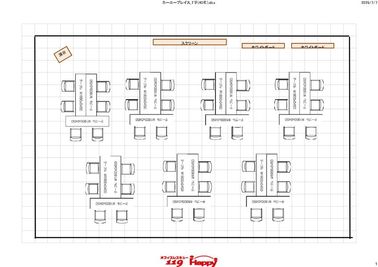 Ｔ字島型レイアウト、7島配置のイメージ。
デフォルトの収容人数はスクール形式72名ですが、
島型42名でも余裕を持ってレイアウトできます。 - SMG/本町・カーニープレイス ＳＭＧ貸し会議室/カーニープレイス本町ビルの間取り図