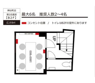 貸会議室ルームス　神谷町店 【ROOMs神谷町店　第2会議室 階段B2F 】神谷町駅徒歩1分の間取り図