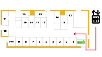 カードキーのドアから入って左側に「9」のお部屋があります。 - 西新宿ライズオフィス１st 西新宿ライズオフィス１st　一人用個室【No.9】の間取り図