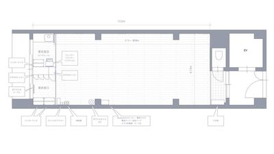 47㎡で広々・９ｍの大型鏡・大人数の練習も快適です！
更衣室も完備！備品充実♪ - レンタルスペースCLOVER レンタルダンススタジオ　CLOVER二条駅店の間取り図