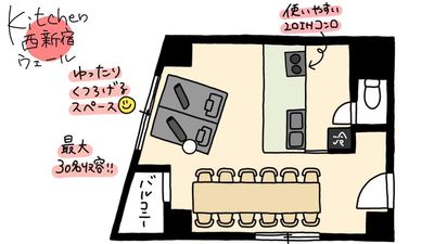 リノスぺkitchen西新宿ウェール【新宿区/西新宿五丁目駅】 リノスぺkitchen西新宿ウェール【最大30名】の間取り図