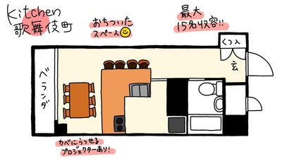 リノスペキッチン歌舞伎町【新宿三丁目駅】レンタルキッチン リノスぺkitchen歌舞伎町【最大15名】の間取り図