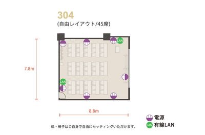 アットビジネスセンター青山一丁目（旧　シェア会議室青山） 304号室（初期配置：机やイスは隅に寄せてあります)の間取り図
