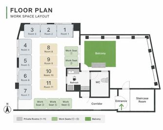 フロア間取図 - いいオフィス渋谷東byWealthParkRET Room9（半個室:パーテーション仕切）の間取り図