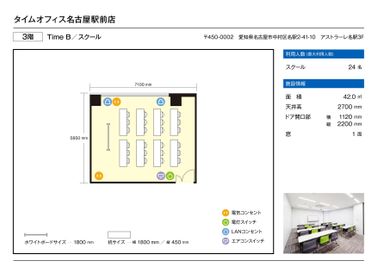 名古屋会議室 タイムオフィス名古屋駅前店 Time B（3階）の間取り図