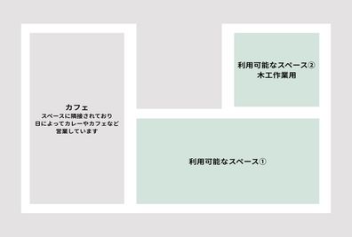 利用できるスペースは緑に塗られた2つのスペースです。 - 工作室もくもくはりねずみ 【江戸川橋・20名】軽作業・はんだづけ・教室OKのレンタル工房の間取り図