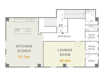 【LOUNG ROOM】36.6㎡ - ZOU CREATIVE KITCHEN セミナー･交流会・展示会etc…設備充実！集まる場に最適スペースの間取り図