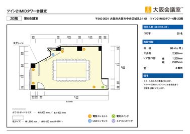 大阪会議室 ツイン21MIDタワー会議室 6会議室（20階）の間取り図