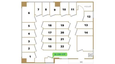 カードキーのドアから入って左側に「２」のお部屋があります。 - 麻布十番ライズオフィス 麻布十番ライズオフィス　一人用個室【TS-R8】の間取り図