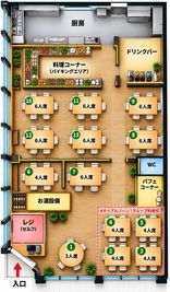 セルフカフェ利用時の店内案内図です。貸切時の設備利用条件は事前にご確認ください。 - goloso　ゴローゾ GOLOSO｜団体貸切・駐車／駐輪可の間取り図