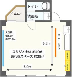 パーテーションがあることが２階との違いです。 - レンタルスタジオDAYS 与野店 レンタルスタジオDAYS 与野３階の間取り図