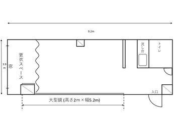 広々35㎡(ダンススペースは約30㎡) - シェア・スタジオ Bluebird《元町Aスタジオ》 レンタルスタジオの間取り図