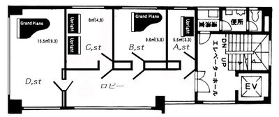  吉田ピアノスタジオ Dst 練習できます。G.piano Dr Bassあります。の間取り図