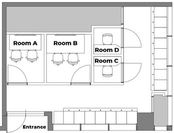 こちらのページで紹介しているのは『Room A』となります。
お手洗いはエントランスを一度出てたところにある、ビル共用のものをご利用下さい - RENT STAR 日本橋人形町 人形町 Room A (1~2人用個室)の間取り図