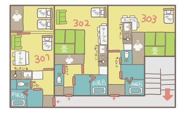 各個室は1LDK 40㎡ - ゲストハウス岐阜羽島心音 キッチン付き貸切個室40㎡1LDKシアタールームの間取り図