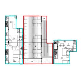 間取り図
●水色枠右：キッチン
●赤色枠：イートインスペース
をご利用いただけます - レンタルキッチン レンタルキッチンYの間取り図