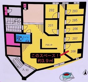2Fの7室中の208号室の位置 - マイルーム西巣鴨 多目的スペース２０８の間取り図