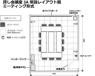 ミーティング形式：12名 - レンタルスペース 　パズル浅草橋 セミナールーム・貸し会議室3Aの間取り図