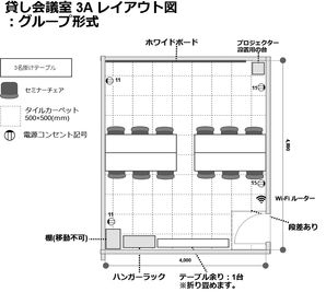 グループ形式：12名 - レンタルスペース 　パズル浅草橋 セミナールーム・貸し会議室3Aの間取り図