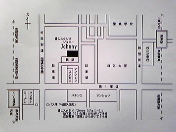スタジオの地図です。コインパーキングもたくさんあります。 - 【京都伏見】Johnny 貸しスタジオ 格安 貸しスタジオ Johnnyの間取り図