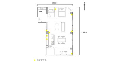 ・天井高約2.7メートル。開放的な空間です。
１部屋でお家シーンの撮影をまかなえます。 - STUDIO　UNFIL キッチン、お風呂、洗面、室内テラスあり！本格的なハウススタジオの間取り図