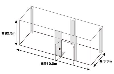 MISARU 撮影スタジオ&ギャラリー ギャラリー・広さ34㎡・シンプルな白い空間・高さ2.5mの間取り図