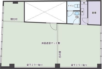 2m長の鏡面を壁一面に設置しています。 - 【蔵前駅から徒歩1分】ムーンプレイス レンタルスタジオ スタジオ(ダンス・ヨガなど)の間取り図