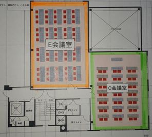 ８階　左　E会議室
　　　右　C会議室 - 大阪長堀 貸会議室 8階 Ｅ会議室の間取り図