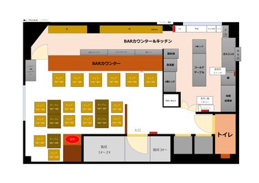 カウンター6席、テーブル4名席×２、テーブル2名席×１ - 虎ノ門BAR新海 BAR仕様のレンタルスペース｜各種撮影、会議、セミナーなどに◎の間取り図