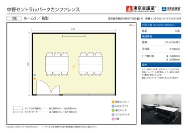 東京会議室 中野セントラルパークカンファレンス ルーム5 （1階） [31㎡]の間取り図