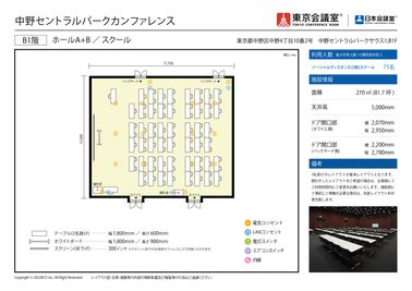 東京会議室 中野セントラルパークカンファレンス ホールA+B （B1階） [270㎡]の間取り図
