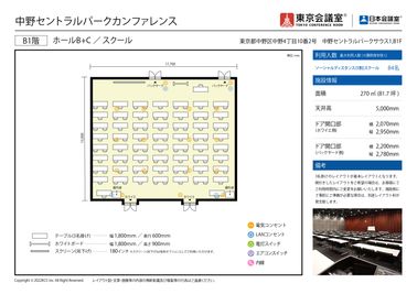 東京会議室 中野セントラルパークカンファレンス ホールB+C （B1階） [270㎡]の間取り図