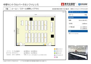 東京会議室 中野セントラルパークカンファレンス ルーム1 （1階） [160㎡]の間取り図