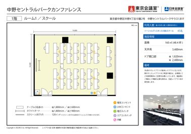 東京会議室 中野セントラルパークカンファレンス ルーム1 （1階） [160㎡]の間取り図