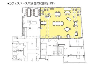 イベントスペース常設座席配置図 - レンタルスペース 　パズル浅草橋 カフェイベントスペース120㎡+キッチンスペース35㎡の間取り図