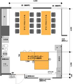 キッチンスペース配置図 - レンタルスペース 　パズル浅草橋 カフェイベントスペース120㎡+キッチンスペース35㎡の間取り図