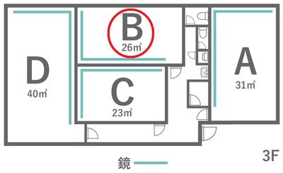 入口から右の通路を通って奥のスタジオです。 - レンタルダンススタジオ24/7 レンタルダンススタジオ24/7　【Ｂスタジオ】の間取り図