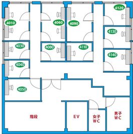 4階のレイアウト図になります。
4110号室は入口から右側になります。 - 首都圏NSプラザin前橋 4110号室：時間貸：禁煙鍵付き半個室ブースの間取り図