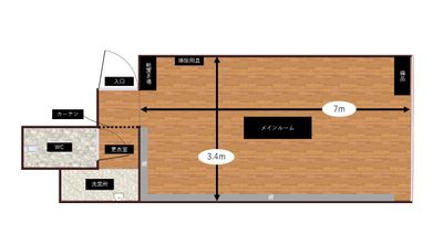 有効スペースは7m × 3.4m - レンタルスタジオAivic池袋東口1号店の間取り図