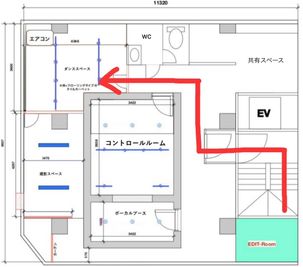 貸出スタジオまでの動線でございます。 - 秋葉原エンタメ総合スタジオ【レコーディング/ダンス/写真撮影】 studio flourishレンタルスタジオの間取り図